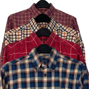 [LOT OF 4] Orvis Plaid Button Down Mens M Cotton Long‎ Sleeve Blue Red Multi